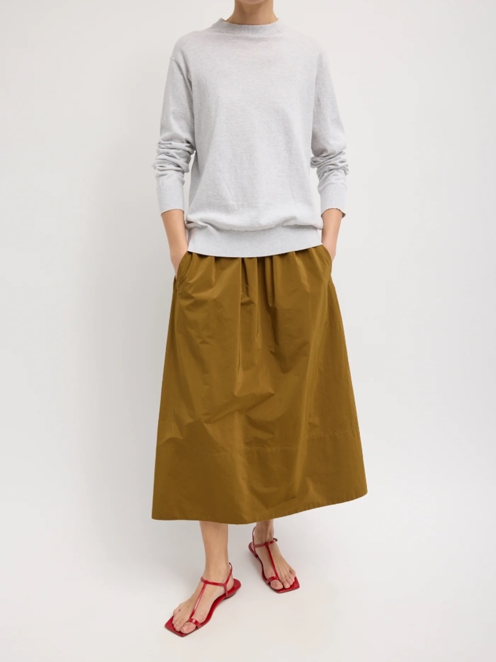 Tibi Nylon Pull On Full Skirt - Size S - Loden